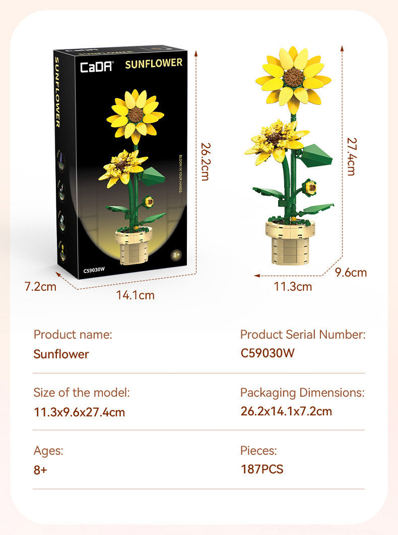 Sunflower Building Block Planter - 187 pcs