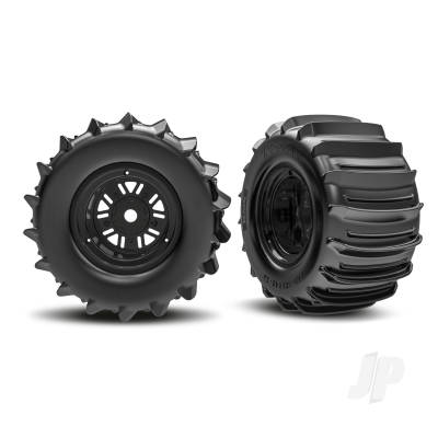 Wheels & Belted paddle Tyres, assembled, glued (Pro Scale Sand Car Race black)