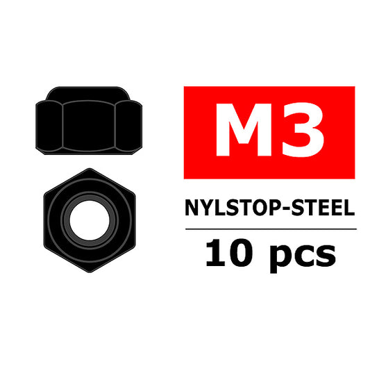 Steel Nylstop Nut M3 Black Coated (10)