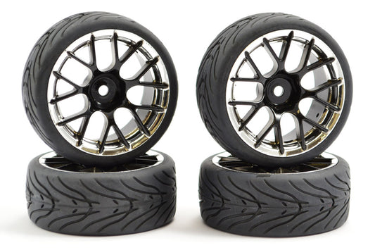 1/10 Street/Tread Tyre 14sp Black/Chrome Wheel (4)
