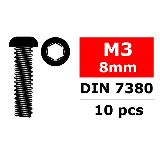 Steel Screws M3 x 8mm Hex Button Head  (10)