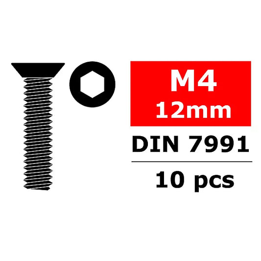 Steel Screws M4 x 12mm Hex Flat Head (10)