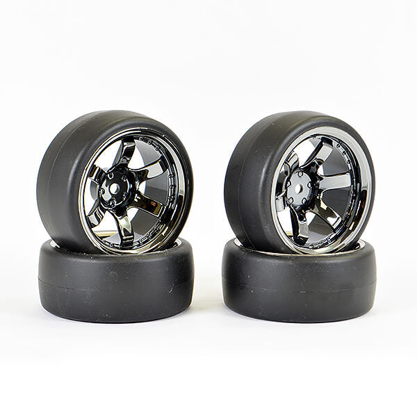 Drift D1 Tyre w/9mm 6-Spoke BLK/CHR