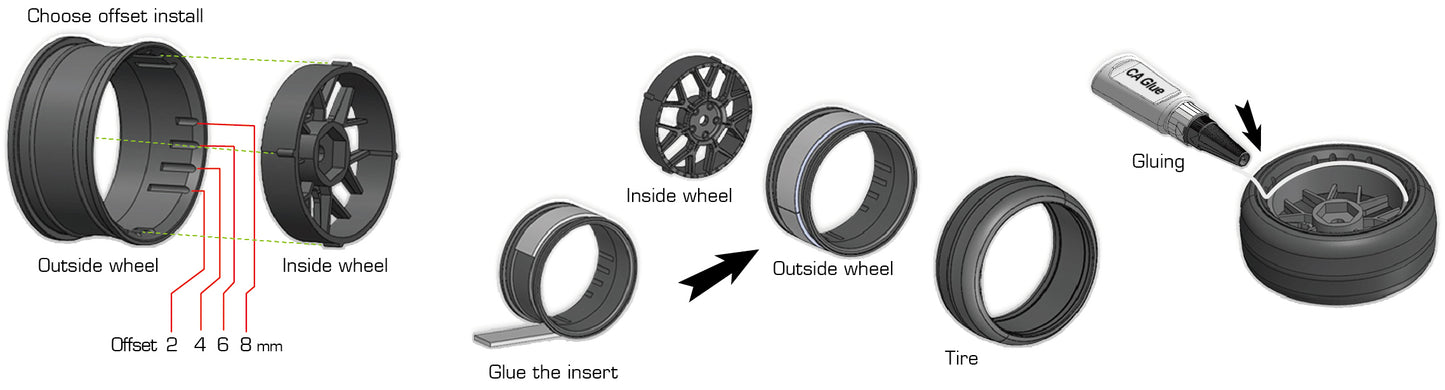 Louise RC 1/10 Drift 2,4,6,8mm Offset 5-Spoke Bronze W/Tyres