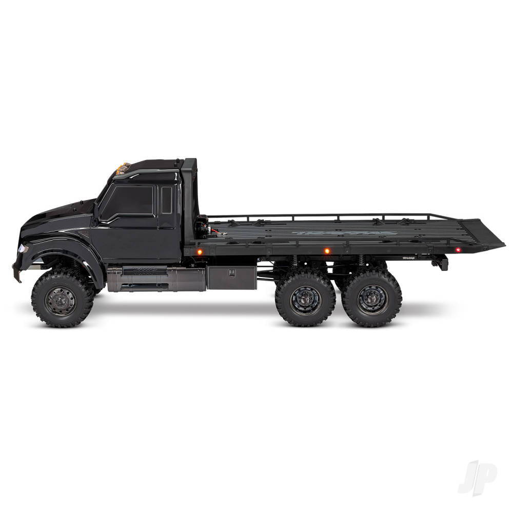 Black TRX-6 Ultimate RC Hauler 1:10 6X6 Electric Flatbed Truck with Pro Scale Winch