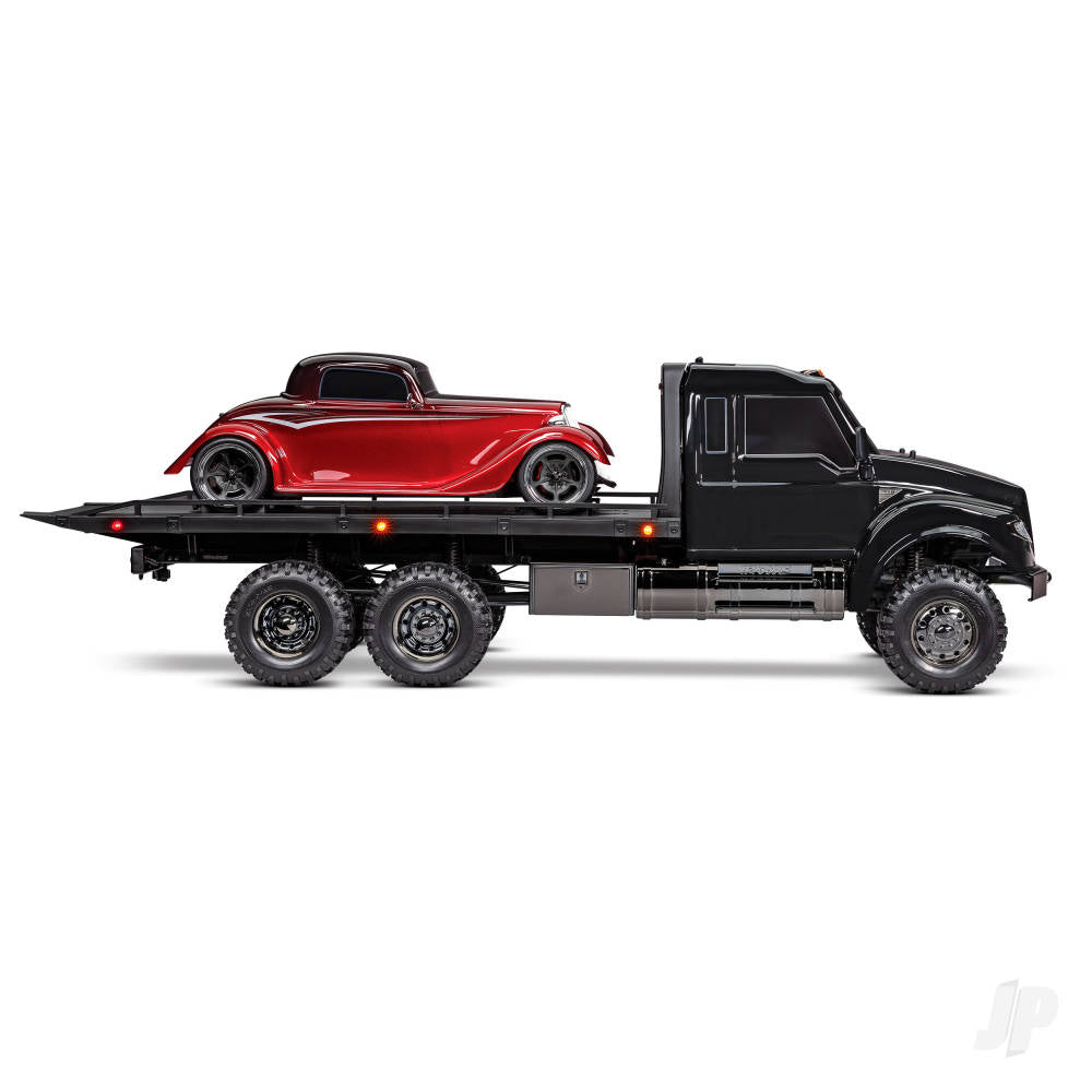 Black TRX-6 Ultimate RC Hauler 1:10 6X6 Electric Flatbed Truck with Pro Scale Winch