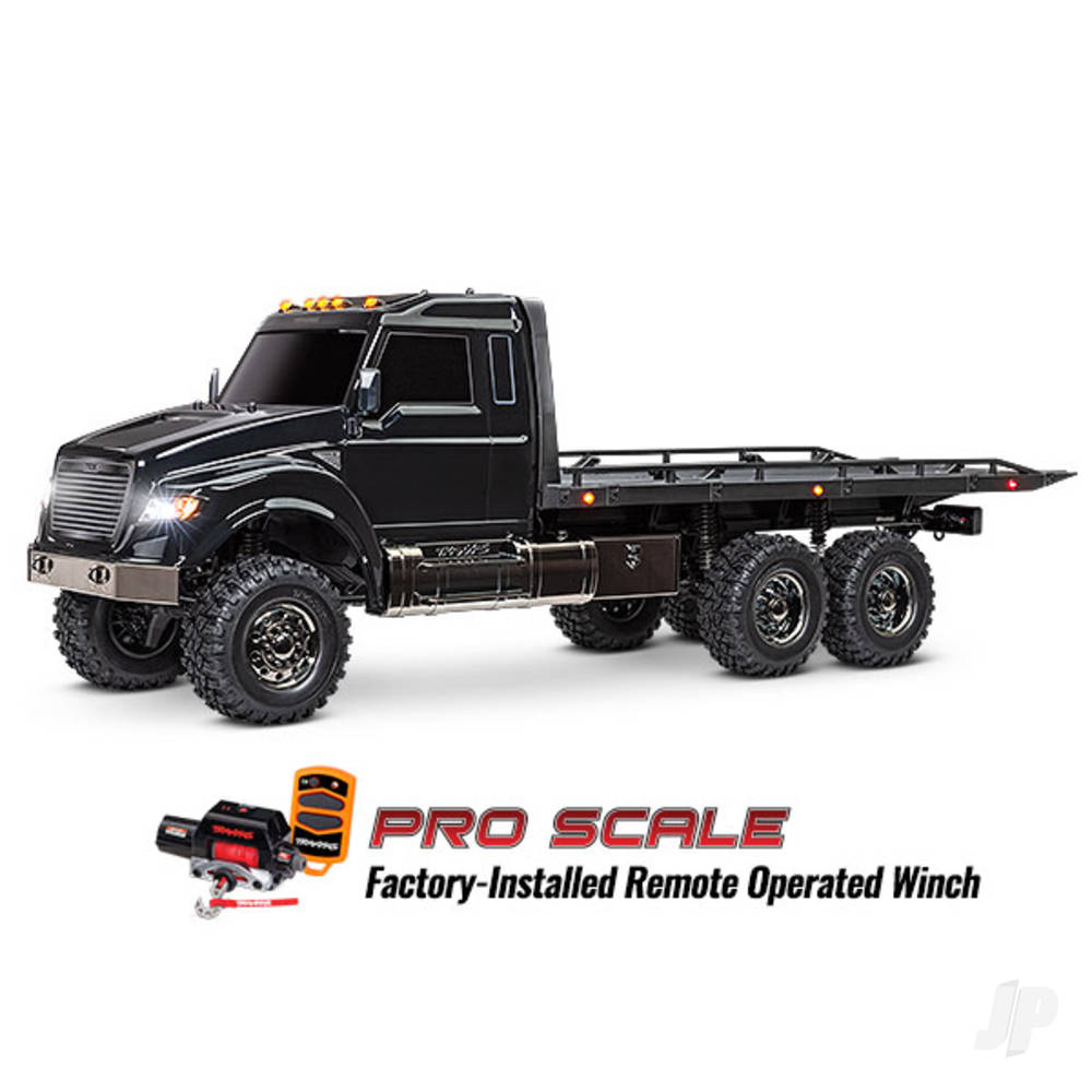 Black TRX-6 Ultimate RC Hauler 1:10 6X6 Electric Flatbed Truck with Pro Scale Winch