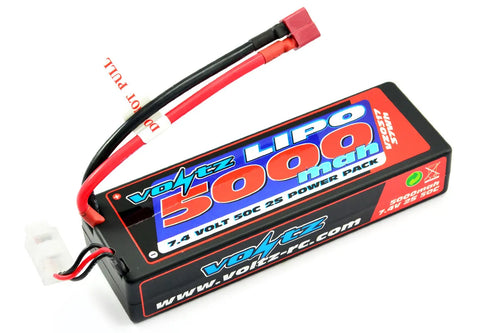 Voltz 5000mAh 2s 7.4V 50c Hard Case Lipo - Deans